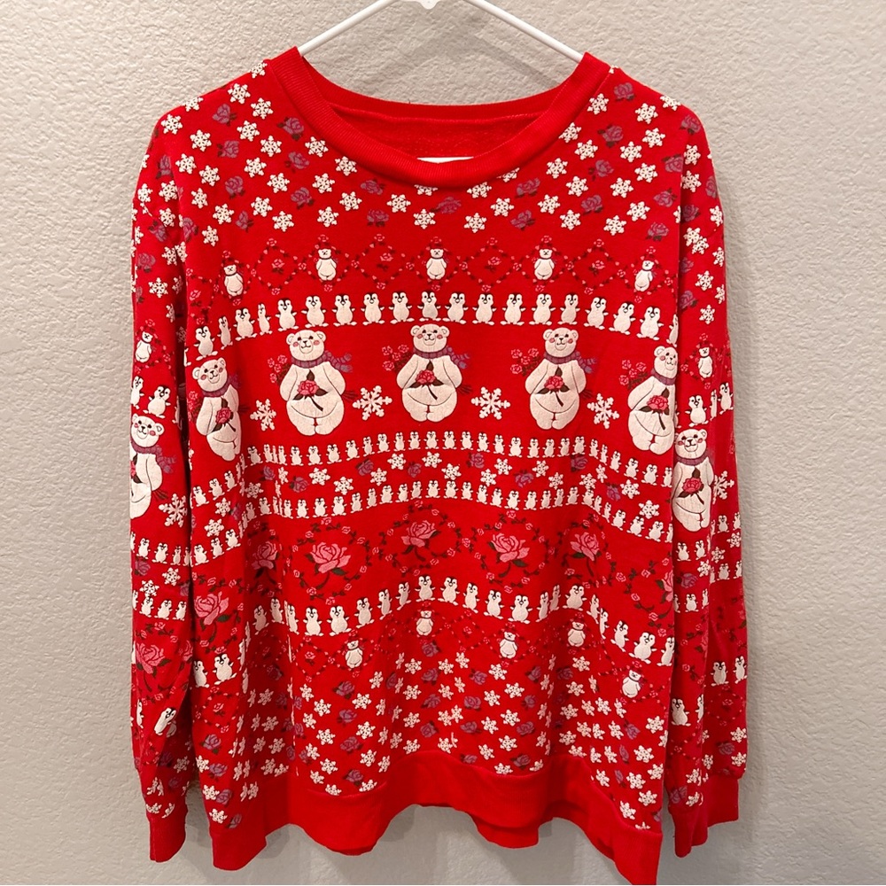 Spumoni 80s Christmas Holiday Red Crewneck Sweater Sweatshirt L/XL 3D Puffy